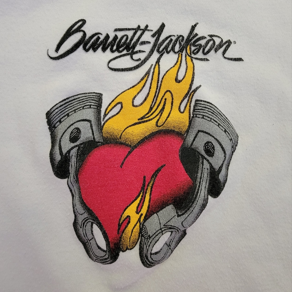 Barrett Jackson Baby Doll T Shirt White with Heart and Pistons - Medium